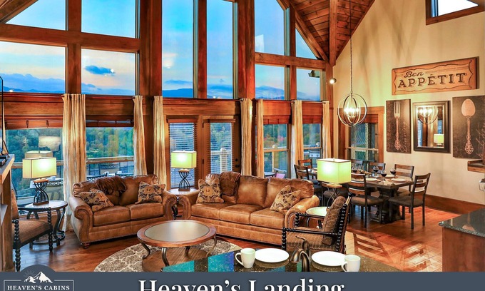 Chalet Village North Cabin | INCREDIBLE Mountain View Cabin! Huge Game Room! Theater! Fire Pit! 2 car garage!